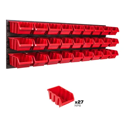 Produktbild von Lagersystem Wandregal 1152 x 390 mm | 27 stck. Box | Stapelboxen Schüttenregal Sichtlagerkästen | Extra Starke Wandplatten | Regal Erweiterbar | Werkstattregal Lagerregal Werkstattwandregal Steckregal