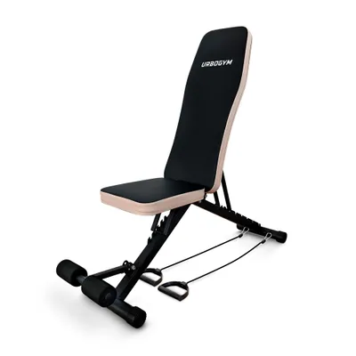 Produktbild von URBOGYM CQ-843E klappbare Hantelbank, Rückenlehne 8-fach, Sitz 4-fach verstellbar, 2 expander, bis 200 kg belastbar