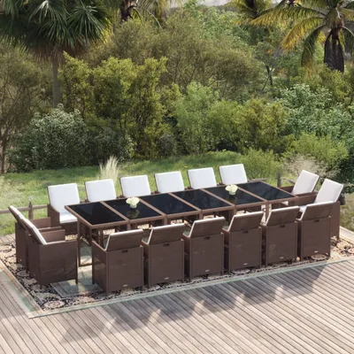 Immagine prodotto di The Living Store Set da pranzo da giardino da 17 pezzi con cuscini in poly rattan marrone
