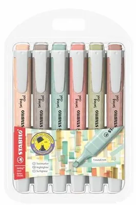 Obrázok produktu pre Zvýrazňovač, sada, 1-4 mm, STABILO "Swing cool NatureCOLORS", 6 rôznych farieb
