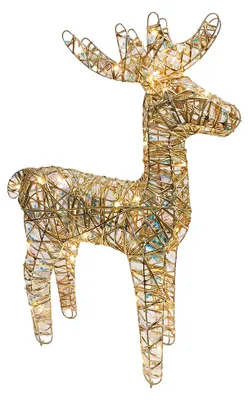 Productafbeelding van Clayre & Eef kerstdecoratie met LED-verlichting, hertenfiguur, 43x14x61 cm / 3xAA, goudkleurig, metaal