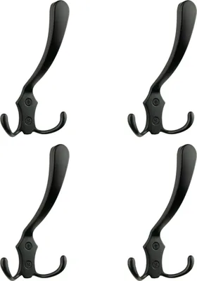 Immagine prodotto di Elegante appendiabiti in metallo nero con 3 spazi per appendere - set di 4, ideale per asciugamani e accappatoi, moderno e funzionale per qualsiasi spazio abitativo.