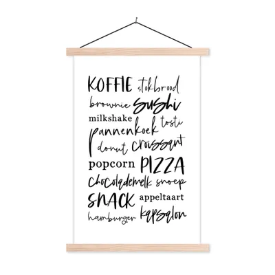 Produktbild von MuchoWow® Textilposter Küche - Essen - Zitate 60x90 cm mit holzfarbenen Rahmen - Textil