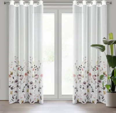 Produktbild von Design91 Vorhang LAVIN weiß rosa 140x250 cm  Ösen Ösenvorhang