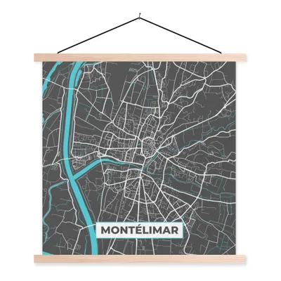 Obrázek produktu pro MuchoWow® Textilní plakát - Montélimar - Francie - Mapa - Mapa - 90x90cm - S hnědými lamelami