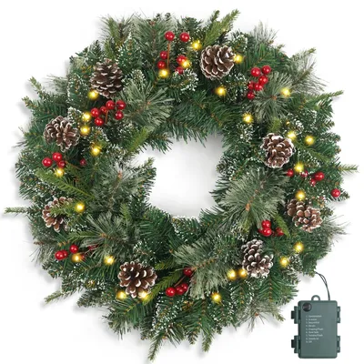Weihnachtskranz verschneit 61 cm mit 50 LED-Lichtern