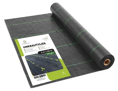 Image de Garronda, géotextile anti-mauvaises herbes, 100 g/m², 2 x 50 m. Tissu géotextile perméable à l'eau, fabriqué en polypropylène tissé, pour l'aménagement paysager et le jardinage. pour couvrir, séparer et stabiliser. Référence : GD-0192. Couleur : noir