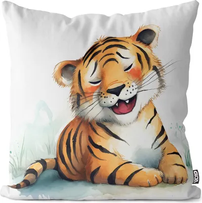 Produktbild von VOID Happy Tiger Dschungel Kinder Kissenbezug Kissenhülle sofa couch wohnzimmer dekoration wasserfest Outdoor Garten Kissen bezug deko