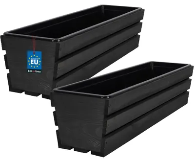 Produktbild von KOTARBAU® 2er Set Blumenkasten für Balkon 60x18x15cm Pflanzkasten Balkonkasten mit Kunststoffeinsatz Blumentopf Kräutertopf aus Kiefernholz Anthrazit