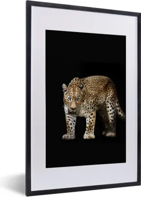Produktbild von MuchoWow® Gerahmtes Poster Leopard - Schwarz - Tiere 40x60 cm - Poster mit Schwarzem Bilderrahmen Wandposter Rahmen Foto Bilder - Poster in Rahmen