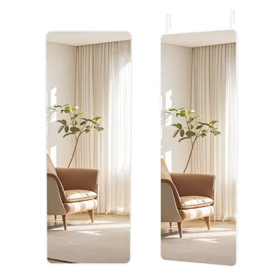 Produktbild von SONGMICS Ganzkörperspiegel Hängespiegel für Tür und Wand, Bruchsicheres Glas, Aluminiumrahmen, 120 x 40 x 1,3 cm, Weiß