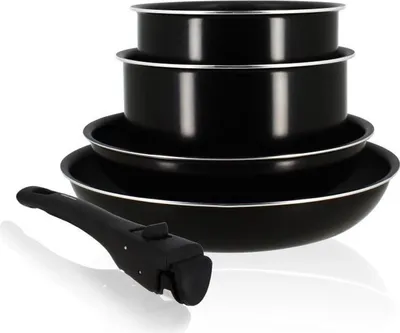 Produktbild von Induktionskochgeschirr-Set – Antihaft-Aluminium – 5-teilig – Abnehmbarer Griff – Schwarz