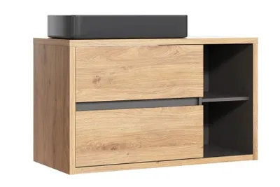 Zdjęcie produktu dla Szafka Łazienkowa Pod Umywalkę 100 Cm 2 Szuflady Dąb Grafit Loft
