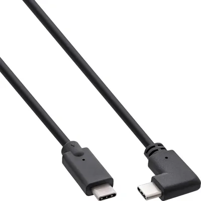 Produktbild von InLine USB 3.2 Gen.2 Kabel, USB-C Stecker/Stecker gewinkelt, schwarz, 1,5m, 1,5 m, USB C, USB C, USB 3.2 Gen 2 (3.1 Gen 2), Schwarz