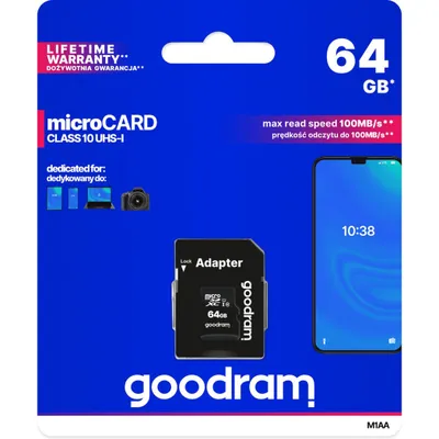 Produktbild von Goodram microSD Speicherkarte 64 GB für Smartphone, Kamera - micro SD Karte - 100 mb/s - Mit SD Adapter