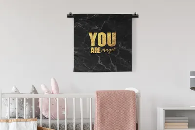 Produktbild von MuchoWow® Wandteppich Wandbehang Zitate - Magie - Gold - Marmor 60x60 cm Tapisserie Dekoration Wandtuch - Dekorationen - Wand Decke