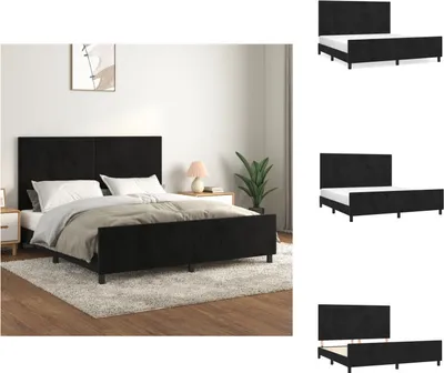 Image de vidaXL Cadre de lit avec tête de lit Noir 180x200 cm Velours - Lits & sommiers