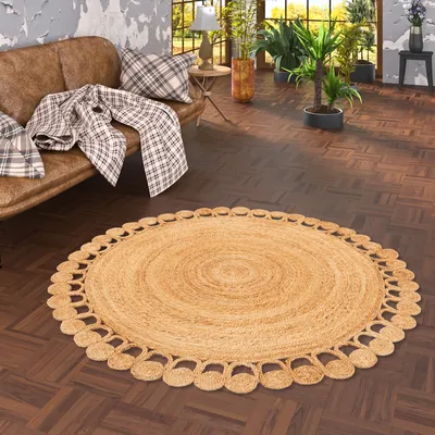 Produktbild von Naturfaser Teppich Handgefertigt Jute Salsa Natur Boho Beige Rund, Größe:260 cm Rund