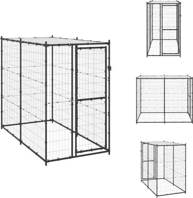 Produktbild von vidaXL Outdoor-Hundezwinger Stahl mit Überdachung 110x220x180 cm -  Hundezwinger & -ausläufe