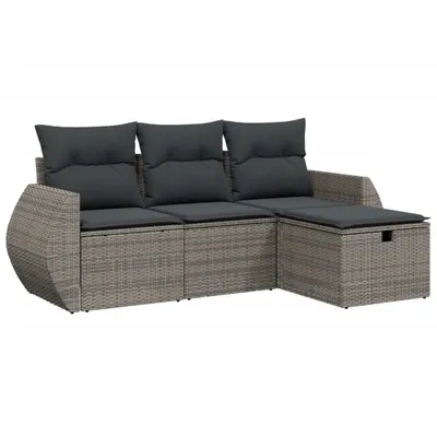 Obrázek produktu pro vidaXL 4dílná zahradní sedací souprava s polštáři Grey Poly Rattan