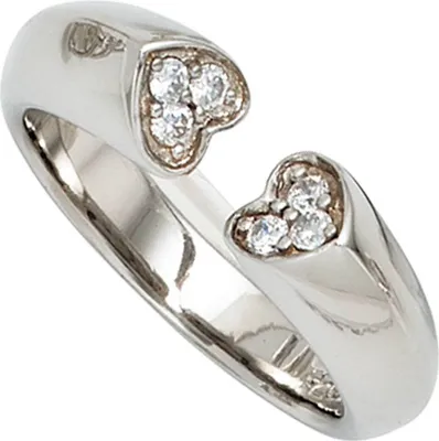 Produktbild von JOBO Damen Ring Herzen 925 Sterling Silber rhodiniert 6 Zirkonia Silberring Größe 52