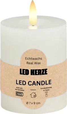 Produktbild von LED Stumpenkerze Wachs, Flackernde Flamme, Ø 7x9 cm, Weiß