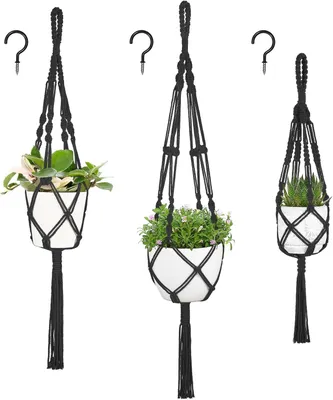 Produktbild von Makramee Blumenampel 3er Set, verschiedene Größen, schwarz, für Innenbereich