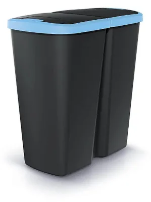 Immagine prodotto di Cestino per rifiuti COMPACTA Q DUO nero con coperchio azzurro, volume 45l