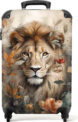 Produktbild von NoBoringSuitcases.com® Koffer Handgepäck Trolley Rollkoffer Kleine Reisekoffer mit 4 Rollen - Löwe - Wildtiere - Pflanzen - Natur - Blumen - Cabin Size < 55x40x23 cm & 55x40x20 cm - Fotokoffer - Kabinenkoffer - BoardgepäckHandgepäck Koffer 55x35x20 cm, 36L,