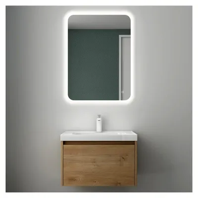 Produktbild von Badmöbelset Badezimmermöbel Kerneiche Waschbeckenunterschrank 60 cm mit Waschbecken aus Mineralguss