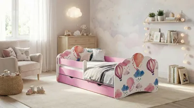 Immagine prodotto di Happy Babies Kinderbett Mobi - Con materasso, cassetto e protezione anticaduta, 80x160, lettino per bambine e letto per ragazzi