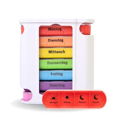 Produktbild von Frohbach 7 Tage Tablettenbox - Seniorenfreundliche Medikamentenbox für 1 Woche, BPA Frei, perfekt für unterwegs & Zuhause, 4 Fächer pro Tag, Weiß