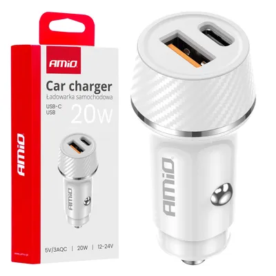 Immagine prodotto di Caricabatterie da auto USB-A + USB-C 20W QUALITA' DESIGN QC VELOCE