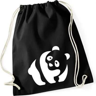 Produktbild von Huuraa Turnbeutel Panda Silhouette 12 Liter Black Baumwolle Rucksack Geschenkidee