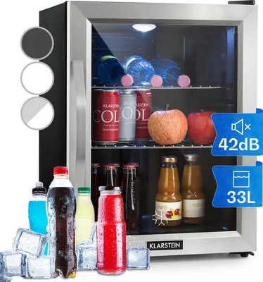Produktbild von Klarstein Mini Kühlschrank mit Glastür, Mini-Kühlschrank für Zimmer, Getränkekühlschrank Klein mit Verstellbaren Ablagen, Kleiner Kühlschrank 33 Liter, Indoor/Outdoor Kühlschrank Leise