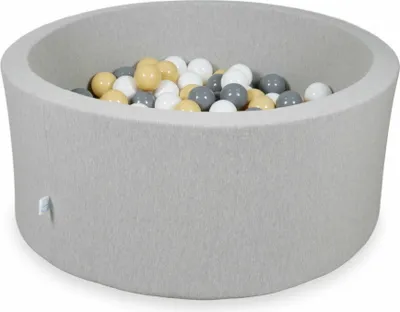 Produktbild von Bällebad 90x40cm hellgrau – Mit 300 Bällen / beige, grau, weiß