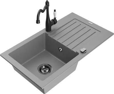 Produktbild von Mexen Pablo 1 Becken-Granitspüle mit Abtropffläche und Mischbatterie Carla, Grau - 6510-71-670700-70-B