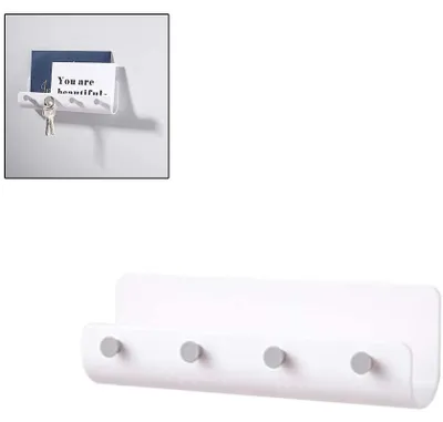 Produktbild von Minimalistische Schlüsselboard,Nicht markierender Selbstklebender Schlüsselleiste Schlüsselbrett mit Vier Schlüsselhaken Benutzt für Aufbewahrung von Schlüssel Weiß