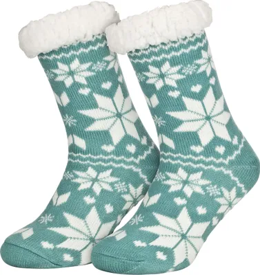 Produktbild von Tobeni 1 Paar Damen Hüttensocken ABS Socken Kuschelsocken mit Anti-Rutsch Noppen Sohle, Farbe:Eiskristall Mint, Grösse:One Size