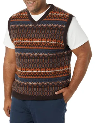 Produktbild von A. Essentials Herren Sweatshirt-Weste Aus Wolle, Tiefbraun Norweger, M Tall