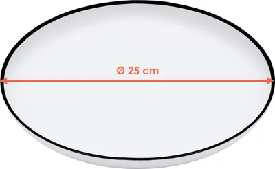 Image de Assiette mélamine 25 cm - set de 6 / blanc avec bord noir - Assiette à manger de camping (grande)