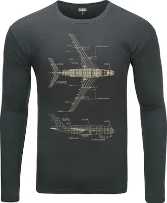 Produktbild von Herren Warm, Langarm-T-Shirt mit Druck Flugzeuglegende Dunkelgrau Gr.XXL