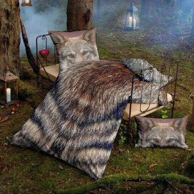 Produktbild von aboutyourhome bettwäsche Bettwäsche Baumwolle Fotodruck 135x200 / 80x80 cm Set Tiere Wald, Hellgrau / 2 tlg.