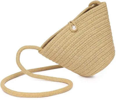 Imagen del producto de Bolsa de playa para mujer, tejida a mano, con asa superior, hecha de hilo de algodón, ligera, sin olor y transpirable, de 25 x 10 x 6 cm, con un peso de 0,28 kg