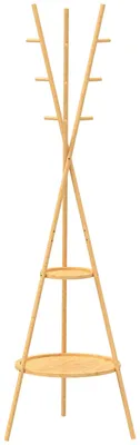 Zdjęcie produktu dla Wieszak na ubrania z 9 haczykami i 2 półkami | Kolor: naturalny | Wymiary: 58,5 x 58,5 x 176 cm