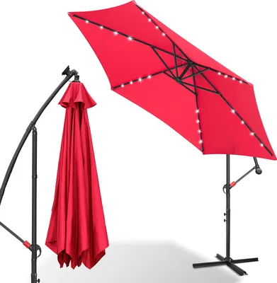 Zdjęcie produktu dla Parasol Hengda z oświetleniem LED, Ø 300 cm, parasol typu „ampel”, obracany o 360°, parasol ogrodowy, altana, kolor czerwony