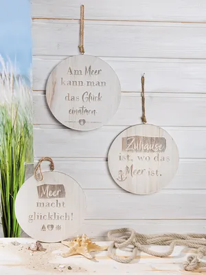 Image de Gilde Hänger, rund, "Wellenglück", Spruch, Holz, naturfarben, H. 37 cm, D. 23.7 cm 52089 4063387520895 3 Stück (3-fach sortiert)
