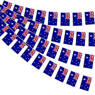 Obrázok produktu pre Austrálska vlajková girlanda, 30 vlajok, 14x21 cm, dĺžka 10 metrov, polyester, odolná voči poveternostným vplyvom
