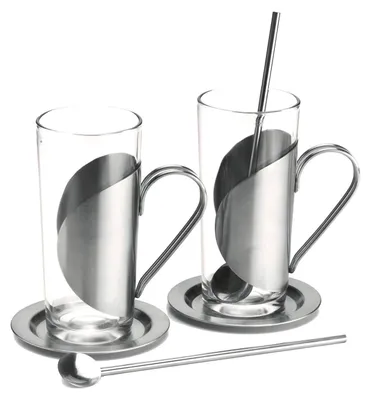 Teeglas-Set 6-teilig: 2 Gläser, Untersetzer, Löffel, 200 ml