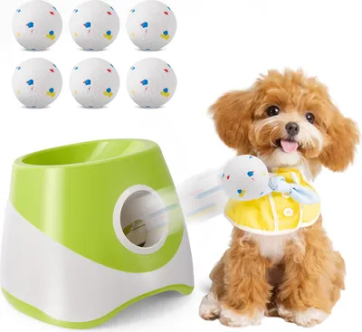 Produktbild von Ballwurfmaschine für Hunde - Automatisches interaktives Spielzeug - Elektrisch - 6 Tennisbälle - Für Innen & Außen - Kunststoff - Batterie nicht enthalten - Grün